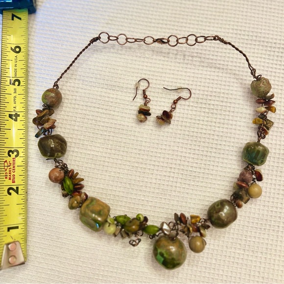 💃🏽NEW💃🏽HANDCRAFTED Jewelry Set:Mixed-Media Copper Bauble Necklace & Earrings - Picture 4 of 4